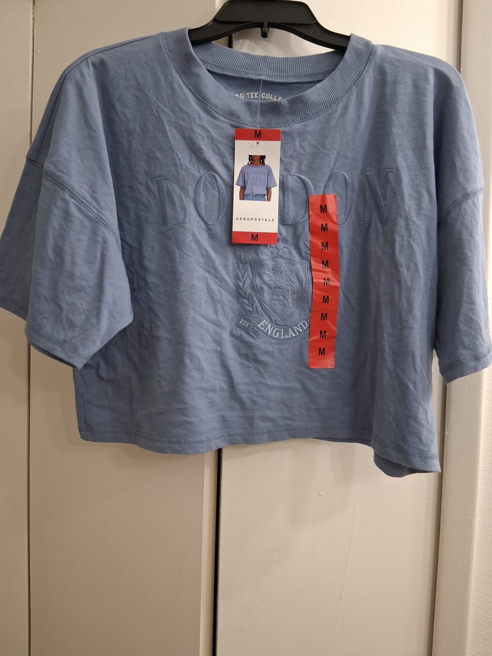 Aeropostale Light Blue Cropped Tee with England Crest